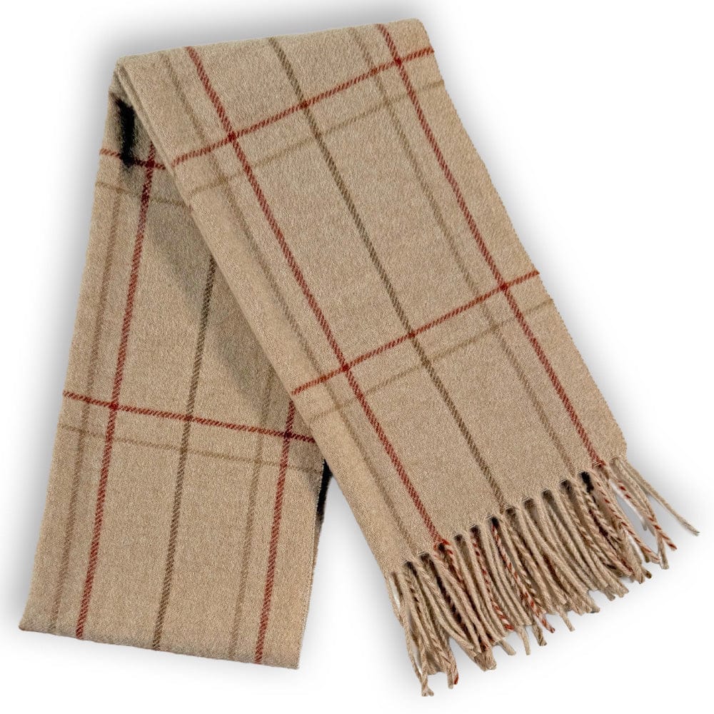 Camel Hair Scarf - Tan Plaid 12" x 60" active group-gallery