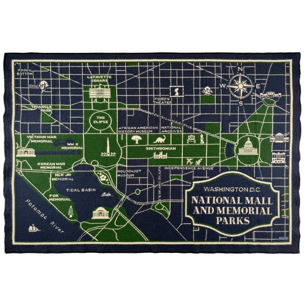 Factory Second DC National Mall Map Wool Throw 48" x 72" active Current Dry clean or hand wash