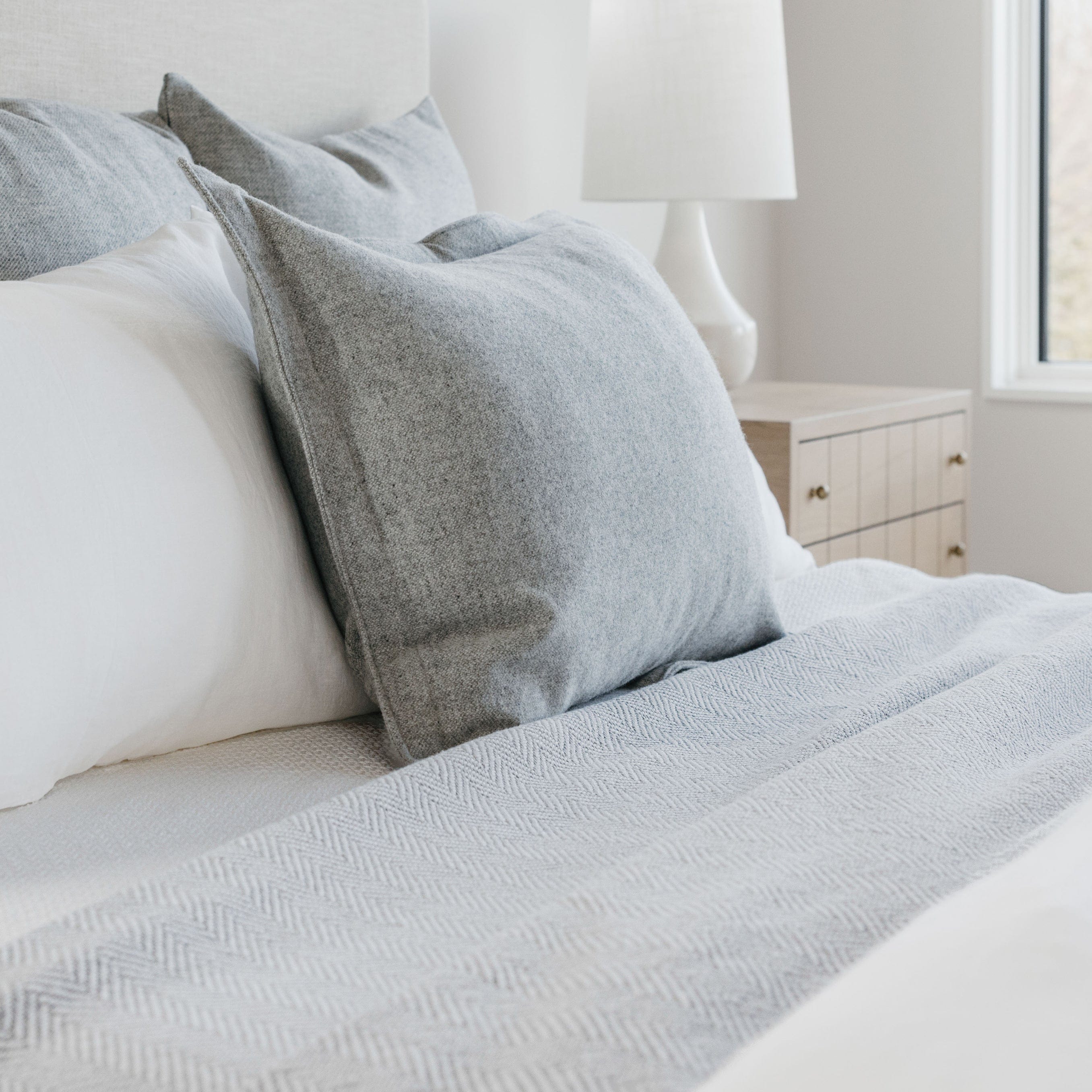Penobscot Cotton Blanket - Dove Gray active Current Full Full Price group-gallery Herringbone King machine washable Maine New Lower Price Patterns & Plaids Penobscot Cotton Blanket personalization Queen Twin