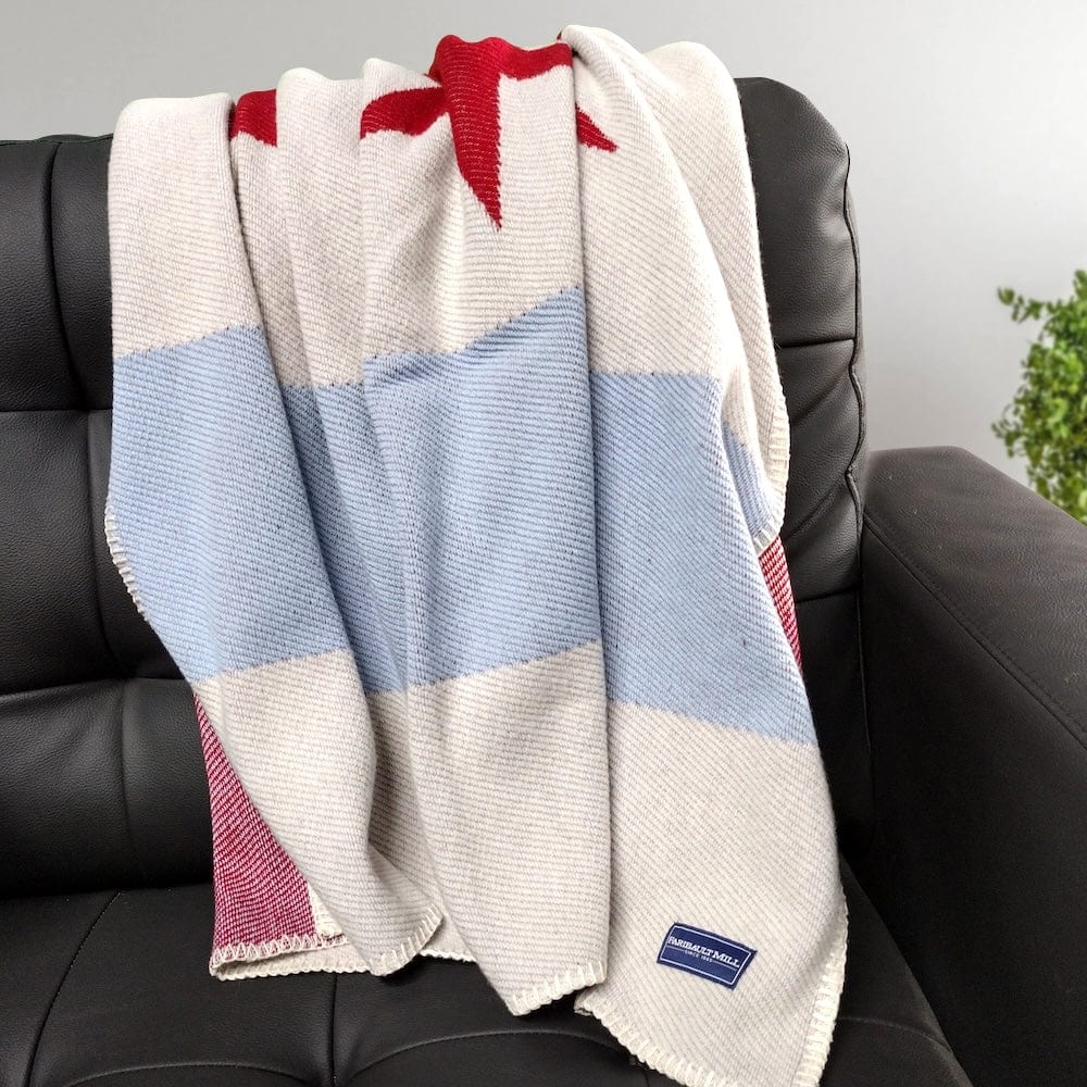 Chicago Flag Wool Throw active Current Dry clean or hand wash Faribault Full Price Great Flags New Lower Price
