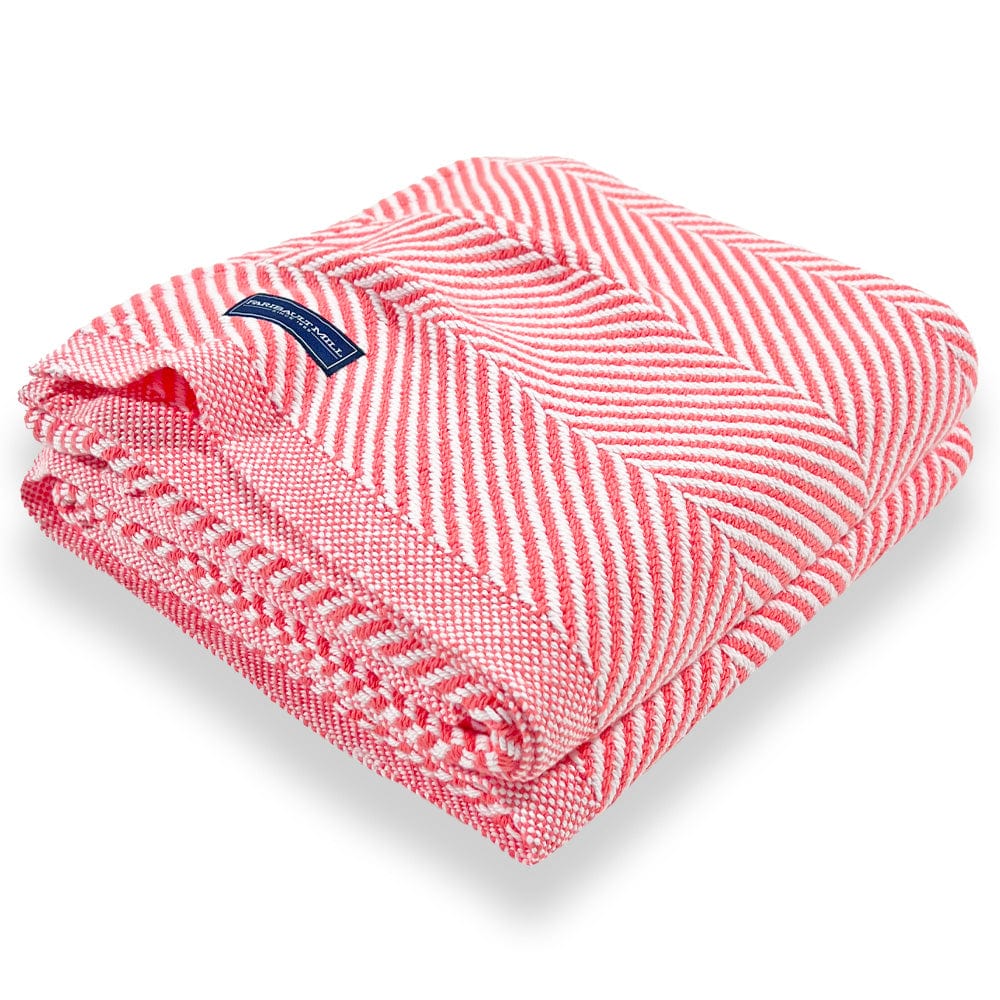 Monhegan Cotton Throw Without Fringe - Coral active All Throws Best Seller Cotton Throws FWM Herringbone Collection Herringbone Throw machine washable Maine Throws