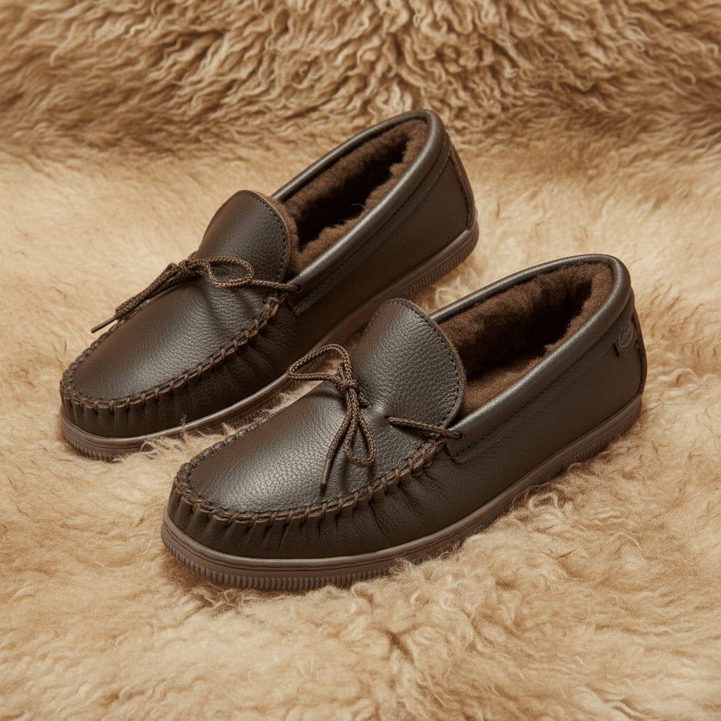 Footskins Men's Premium Rubber Sole Sheepskin Slippers - Brown active Current Faribault group-gallery New Lower Price