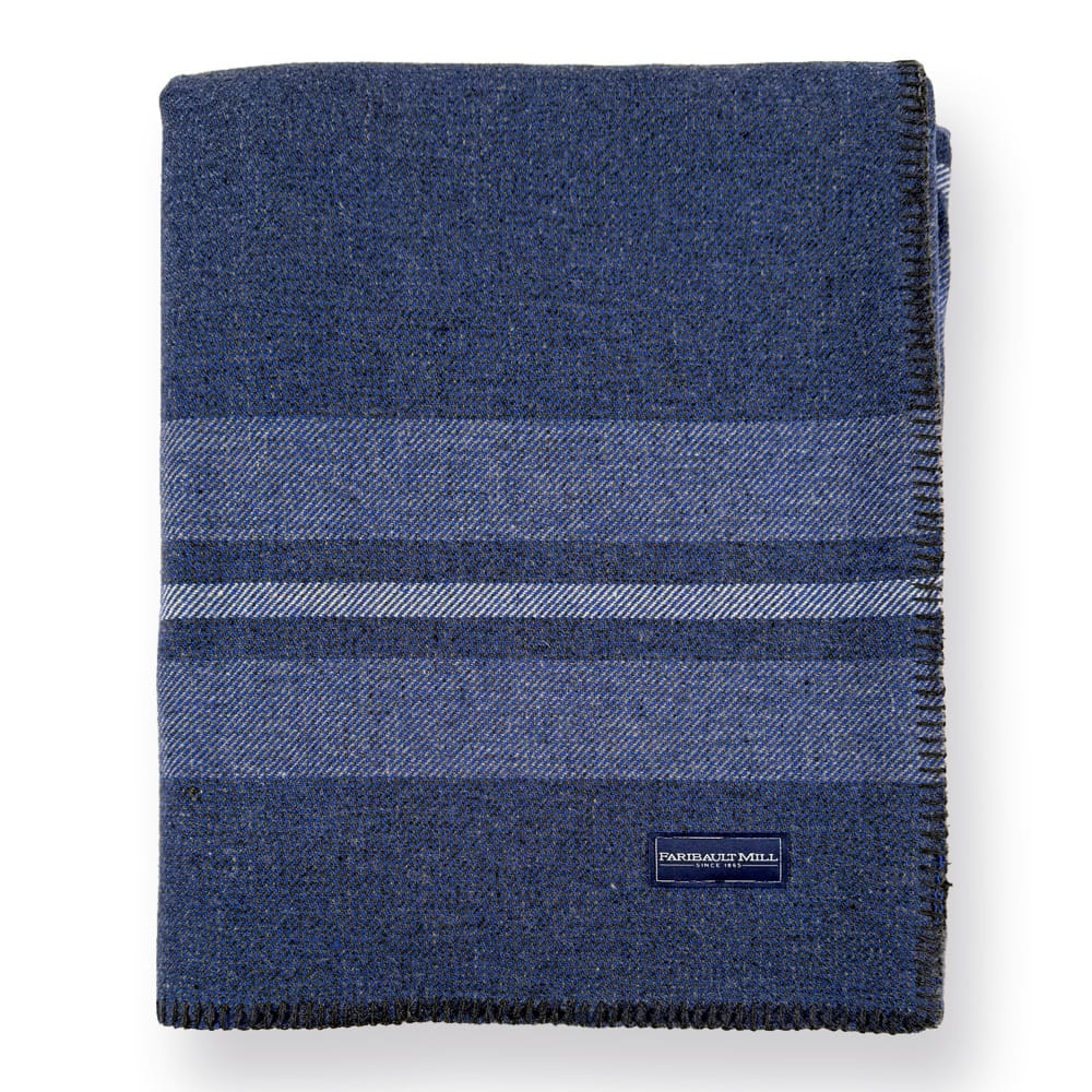 Limited Edition Cabin Wool Blanket - Royal Blue active Cabin Wool Blanket Current Faribault Full group-gallery King machine washable Queen Stripes Twin