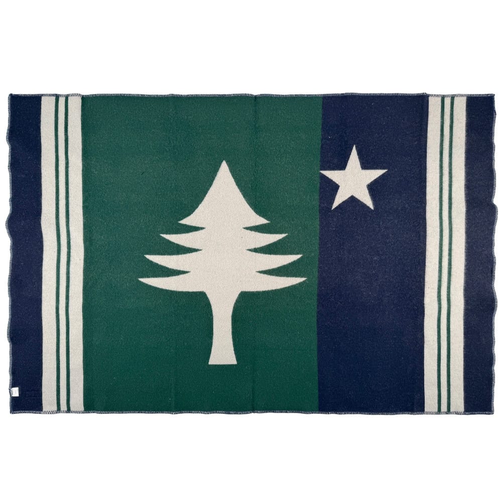 Unfolded image of the back of the Maine Flag Wool Throw shown in a top down view.
