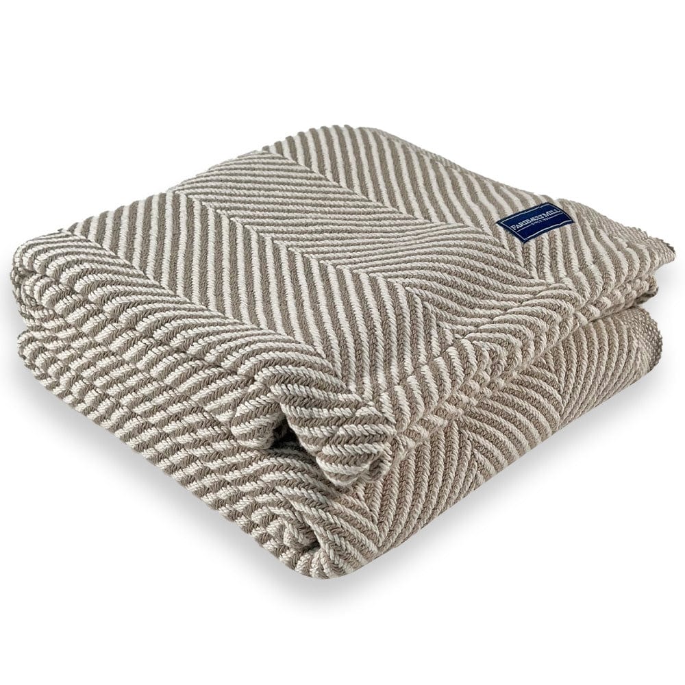 Monhegan Cotton Throw Without Fringe - Stone active All Throws Best Seller Cotton Throws FWM Herringbone Collection Herringbone Throw machine washable Maine Throws