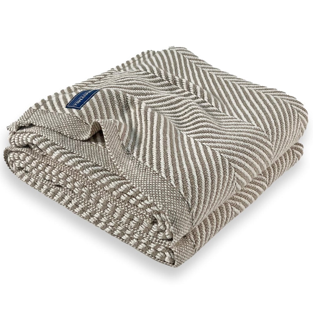 Monhegan Cotton Throw Without Fringe - Stone active All Throws Best Seller Cotton Throws FWM Herringbone Collection Herringbone Throw machine washable Maine Throws