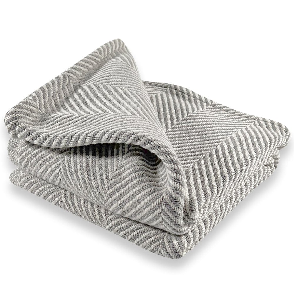 Monhegan Cotton Throw Without Fringe - Gray Heather active All Throws Best Seller Cotton Throws FWM Herringbone Collection Herringbone Throw machine washable Maine Throws