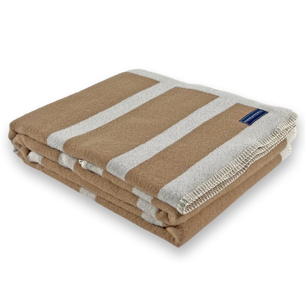 Reversible Framed Stripe Wool Throw Heritage Beige