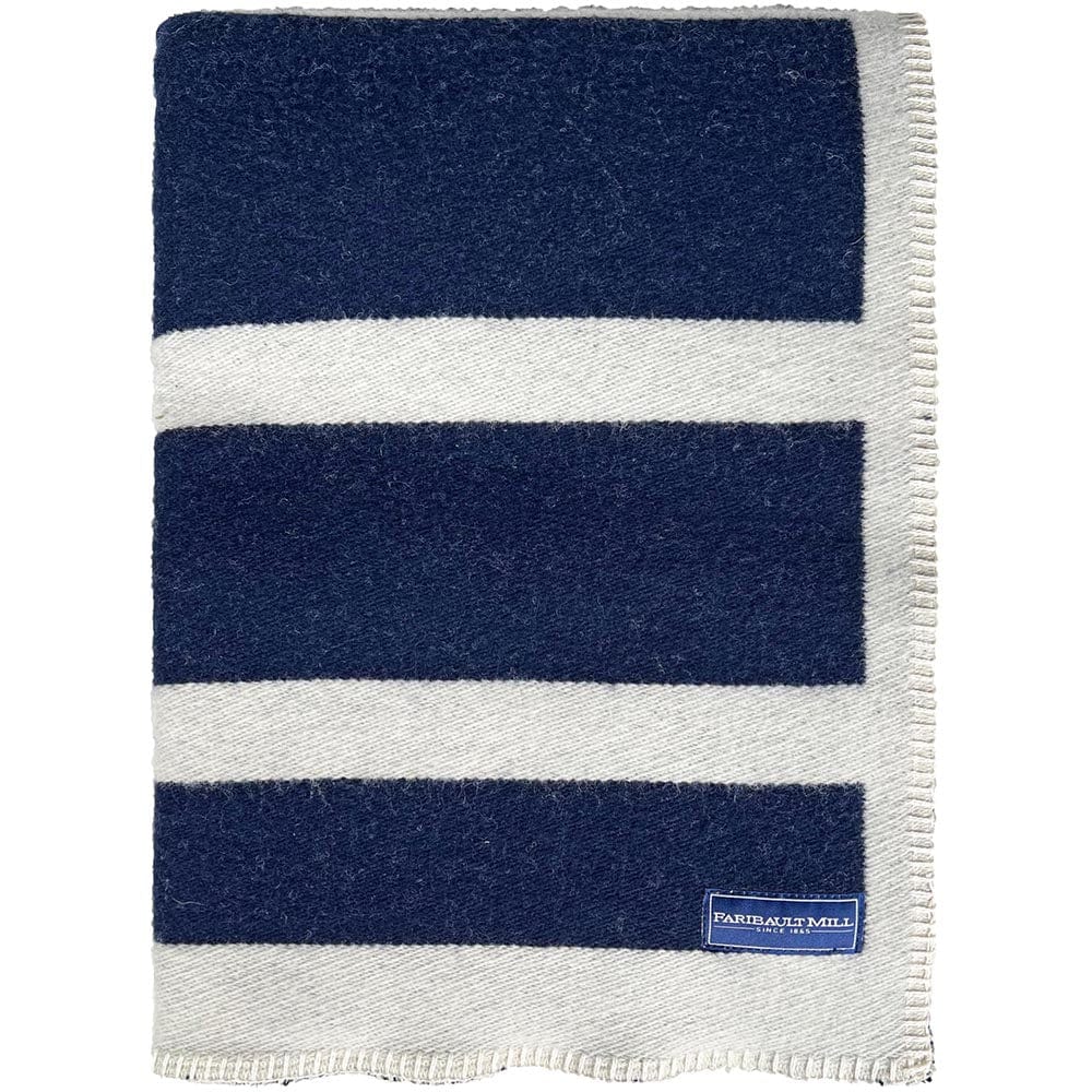 Factory Second Reversible Framed Wool Throw Navy
