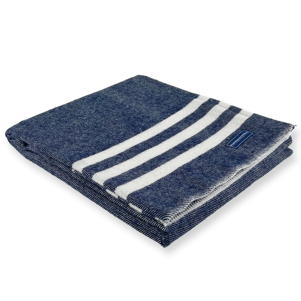Trapper Wool Throw - Navy 50" x 72" active Current Faribault Full Price group-gallery machine washable New Lower Price personalization Stripes Trapper Wool Throw