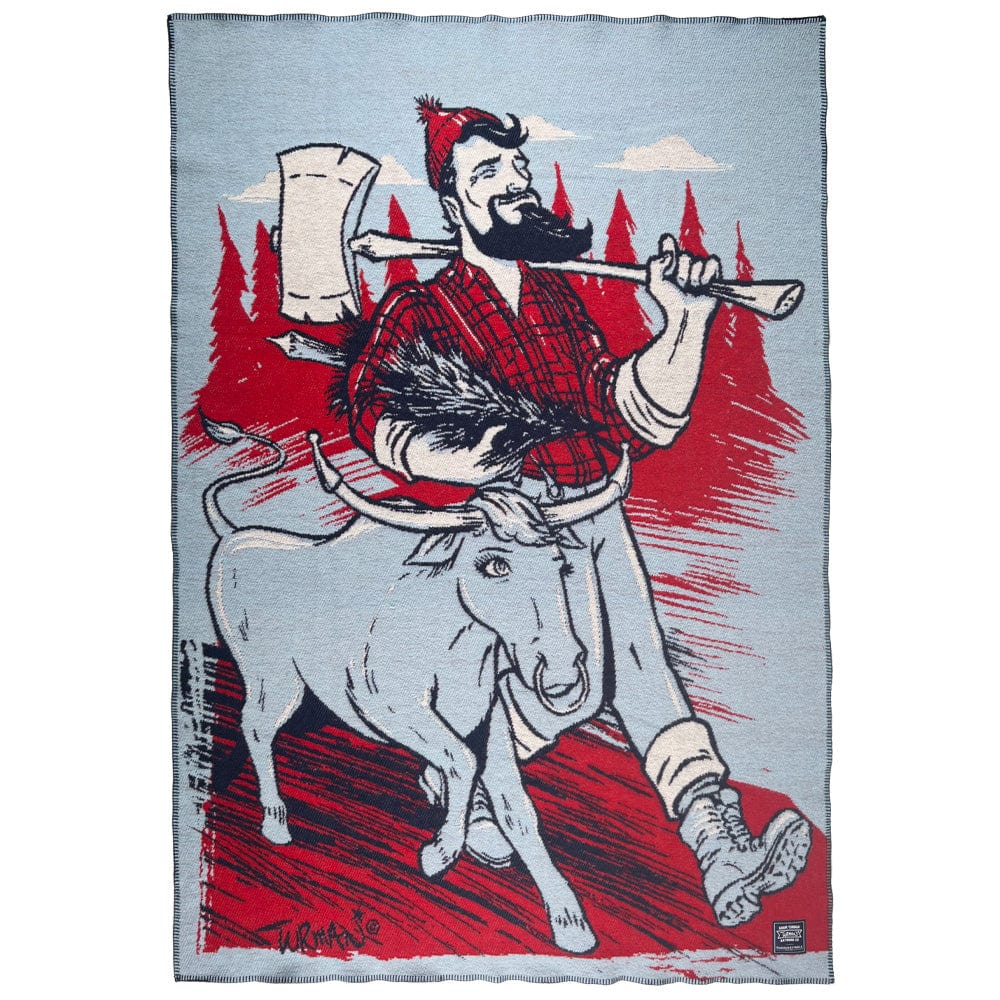Factory Second Adam Turman Wool Throw Paul Bunyan & Babe the Blue Ox