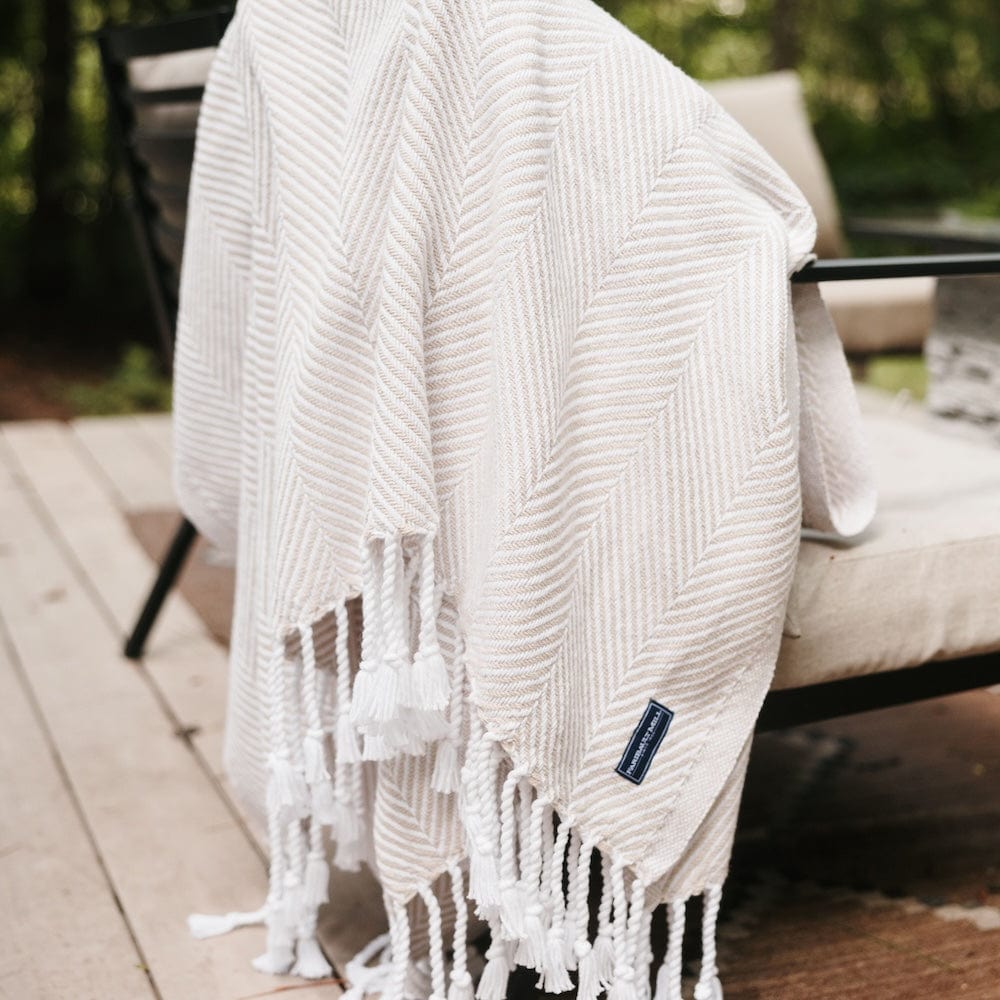 Monhegan Cotton Throw With Fringe - Natural active All Throws Best Seller Cotton Throws Current Full Price FWM group-gallery Herringbone Collection Herringbone Throw machine washable Maine Monhegan Cotton Throw With Fringe New Lower Price personalization Regular Priced Throws