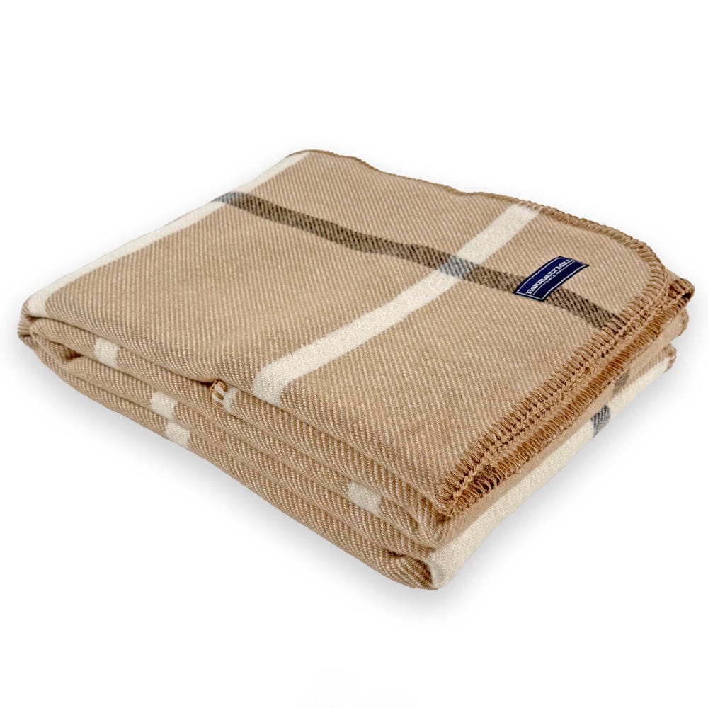 Windowpane Plaid Wool Throw Beige
