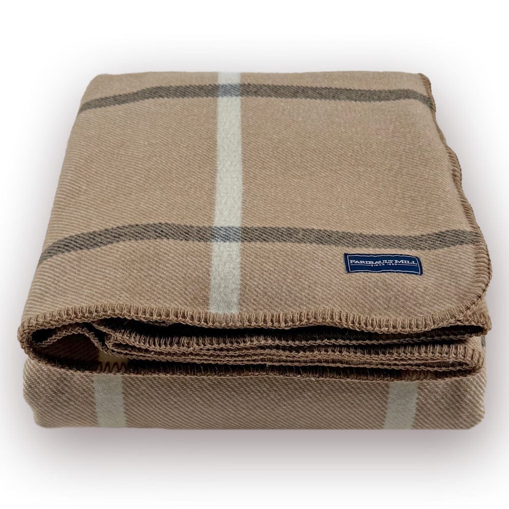 Windowpane Plaid Wool Blanket - Beige active Current Faribault Full Full Price group-gallery King Patterns & Plaids Queen Twin Windowpane Plaid Wool Blanket