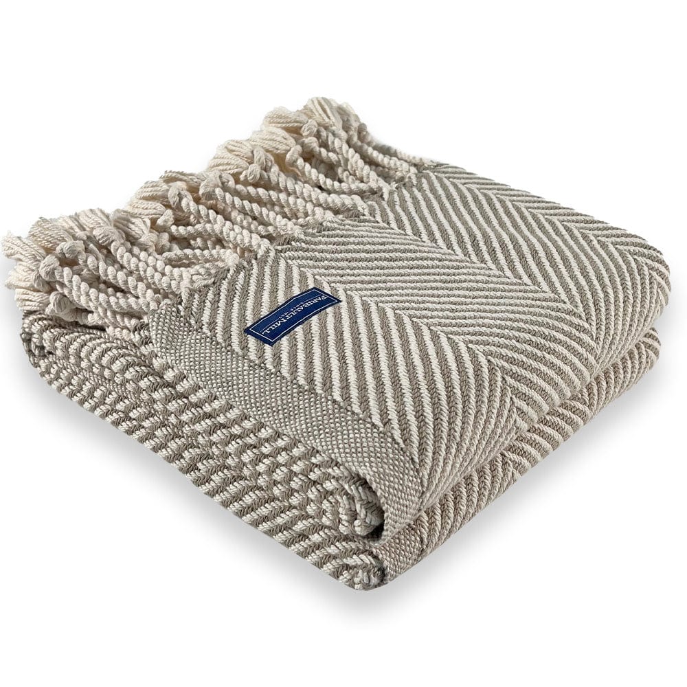 Brahms Mount 48" x 70" plus fringe Monhegan Cotton Throw With Fringe - Stone