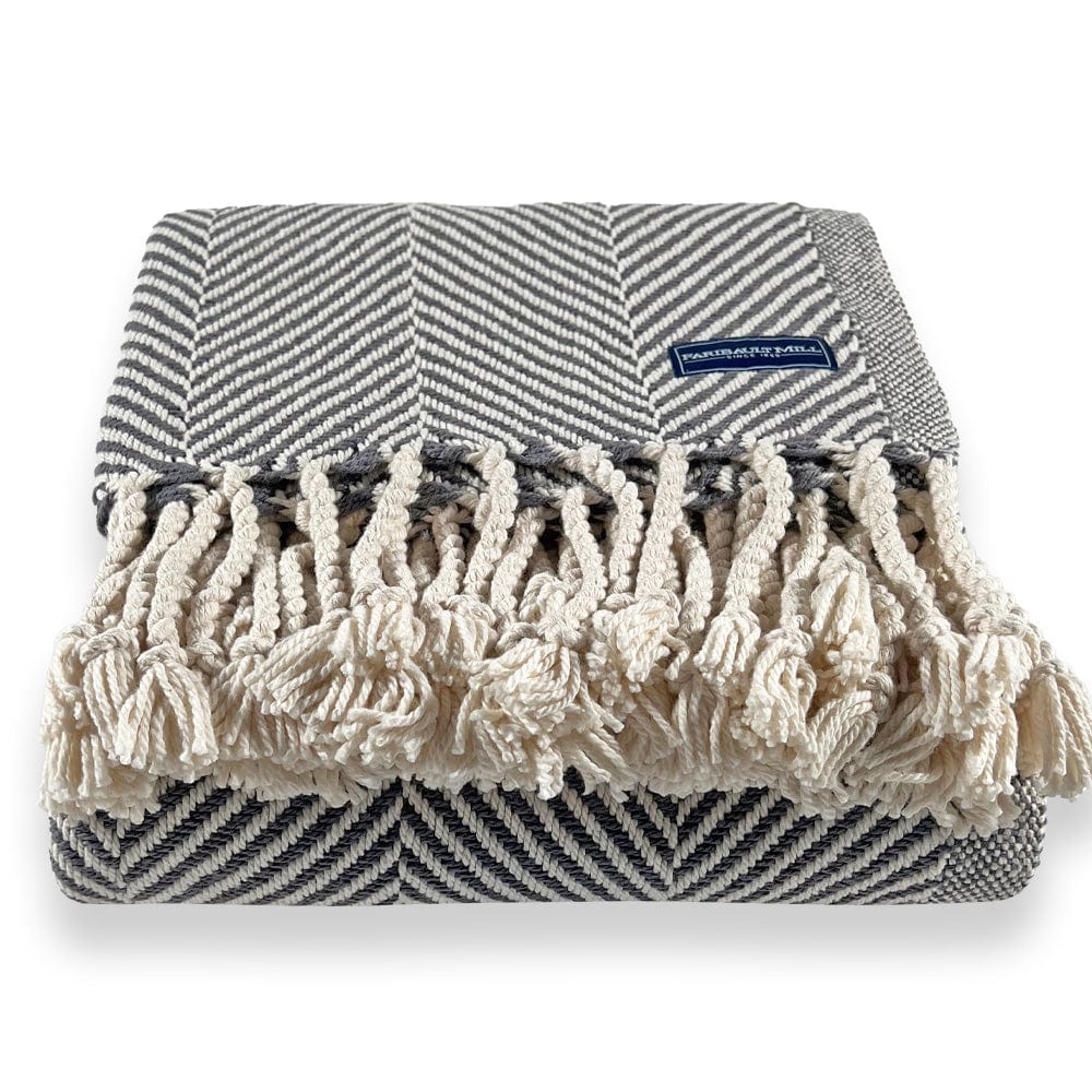 Brahms Mount Slate / With Fringe Monhegan Cotton Throw With Fringe - Slate