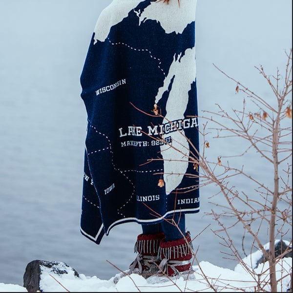 Faribault Mill 42" x 65" Great Lakes Map Wool Throw