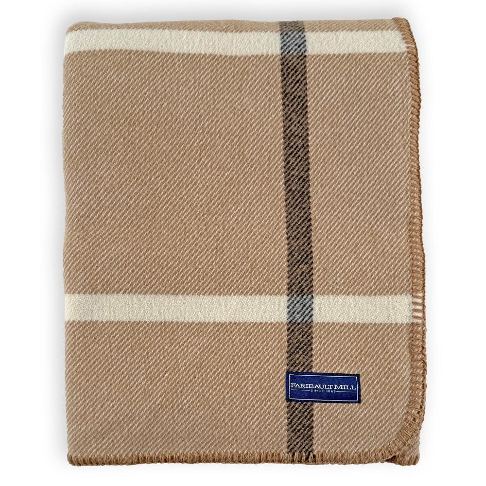 Faribault Mill 50" x 72" Windowpane Plaid Wool Throw - Beige