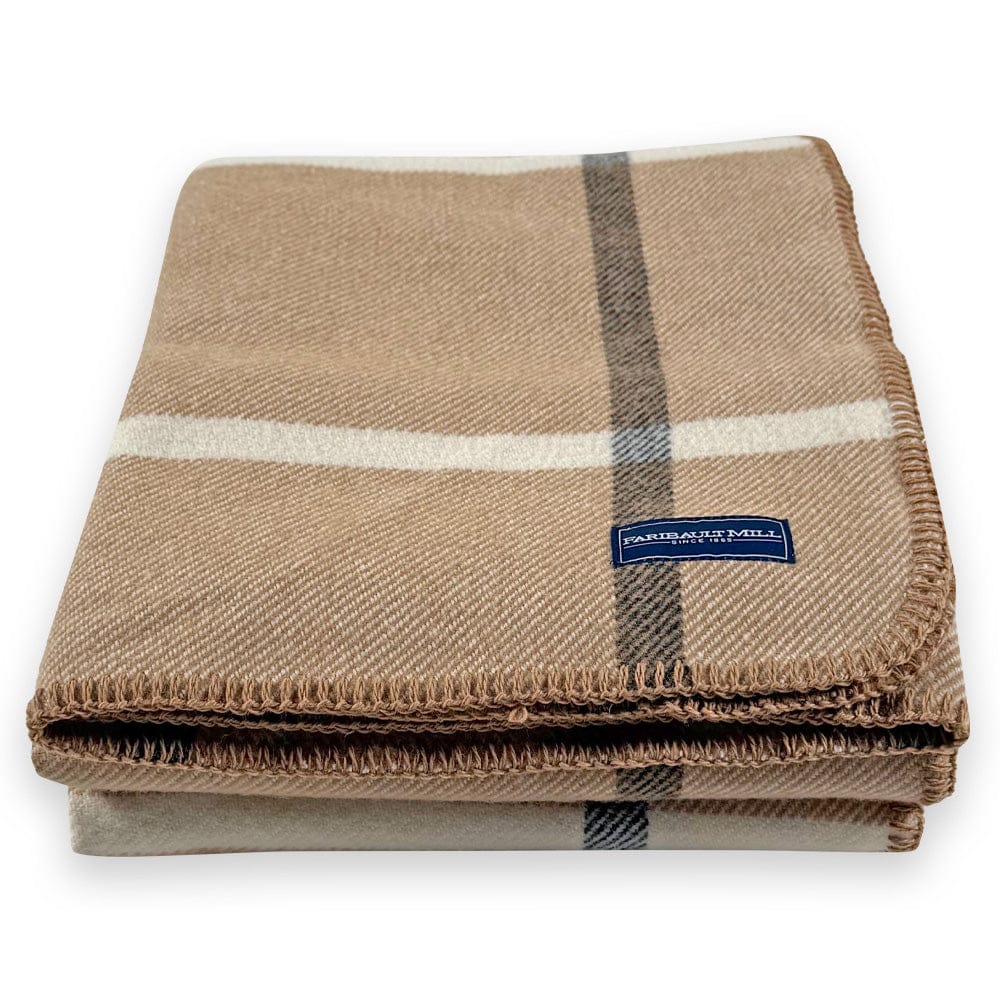 Faribault Mill 50" x 72" Windowpane Plaid Wool Throw - Beige