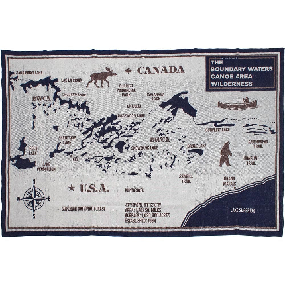 Factory Second BWCA Map Wool Throw Blanket BWCA Map active Dry clean or hand wash Faribault Lakes & Maps