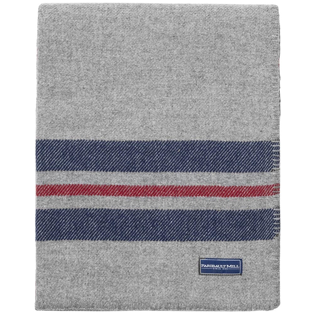 Faribault Mill Cabin heather gray middleweight wool throw, folded and displayed in a top-down view.