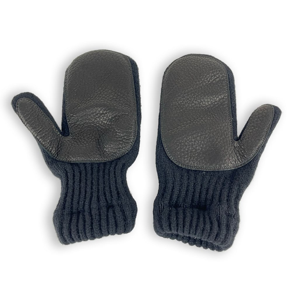 Faribault Mill Medium Mittens with Leather - Black/Black
