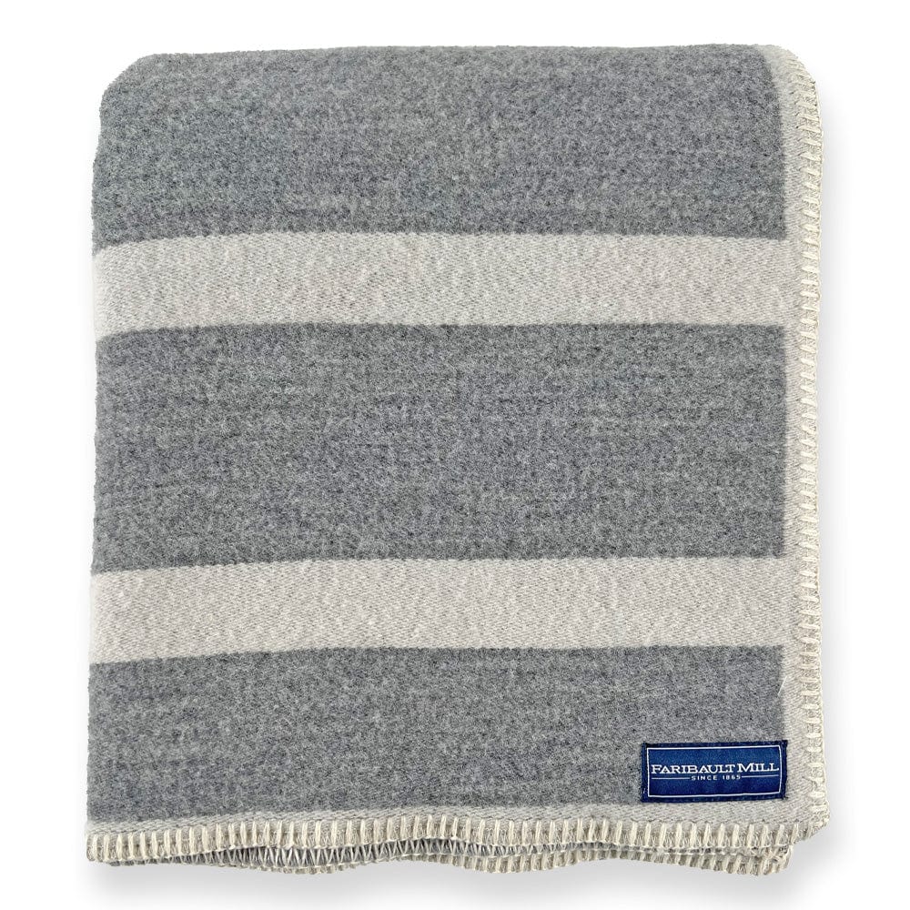 Faribault Mill Reversible Framed Stripe Wool Throw