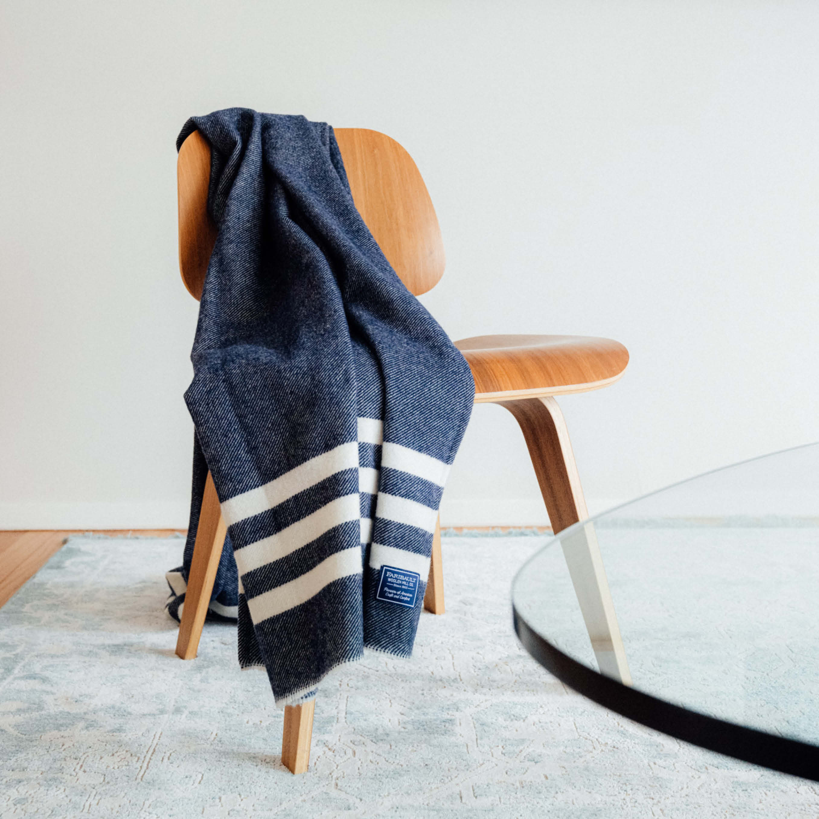 Trapper Wool Throw - Navy active Current Faribault Full Price group-gallery machine washable New Lower Price personalization Stripes Trapper Wool Throw