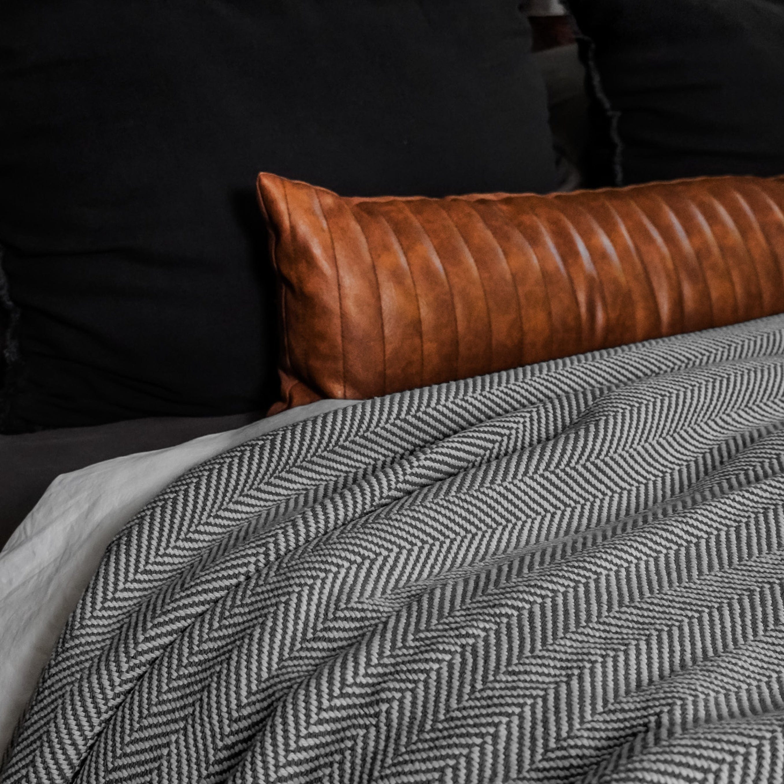 Penobscot Cotton Blanket - Slate active Current Full Full Price group-gallery Herringbone King machine washable Maine New Lower Price Patterns & Plaids Penobscot Cotton Blanket personalization Queen Twin