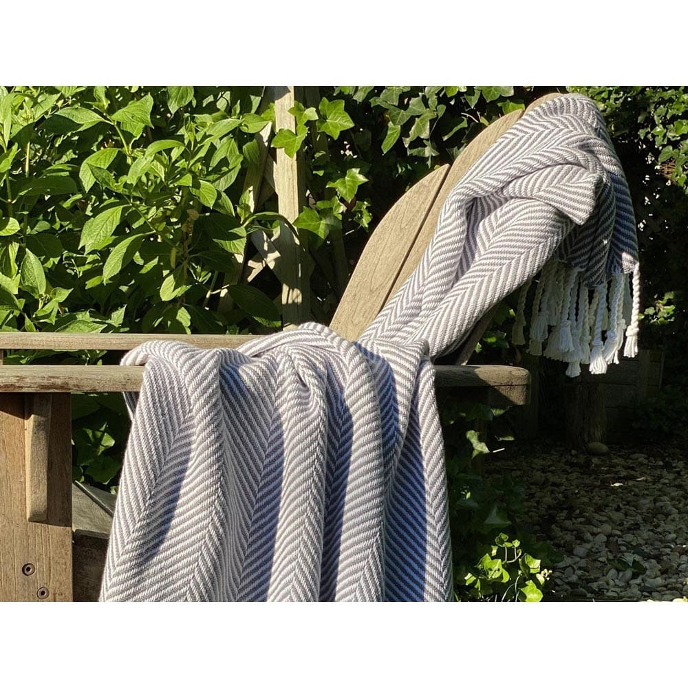 Monhegan Cotton Throw With Fringe - Dove Gray active All Throws Best Seller Cotton Throws Current Full Price FWM group-gallery Herringbone Collection Herringbone Throw machine washable Maine Monhegan Cotton Throw With Fringe New Lower Price personalization Regular Priced Throws