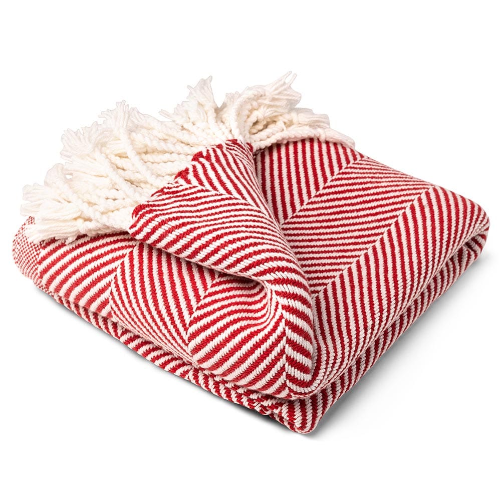 Monhegan Cotton Throw With Fringe - Breton Red active All Throws Best Seller Cotton Throws Current Full Price FWM group-gallery Herringbone Collection Herringbone Throw machine washable Maine Monhegan Cotton Throw With Fringe New Lower Price personalization Regular Priced Throws