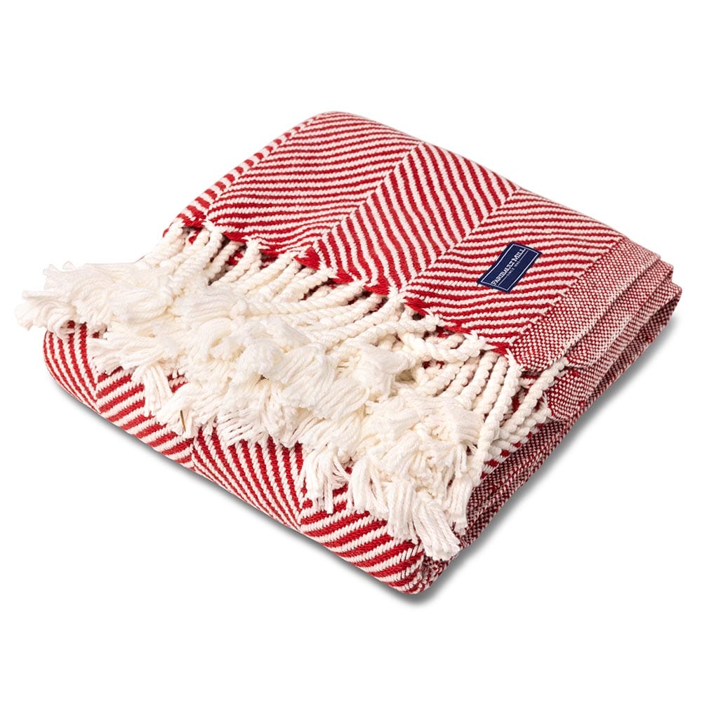 Monhegan Cotton Throw With Fringe - Breton Red active All Throws Best Seller Cotton Throws Current Full Price FWM group-gallery Herringbone Collection Herringbone Throw machine washable Maine Monhegan Cotton Throw With Fringe New Lower Price personalization Regular Priced Throws