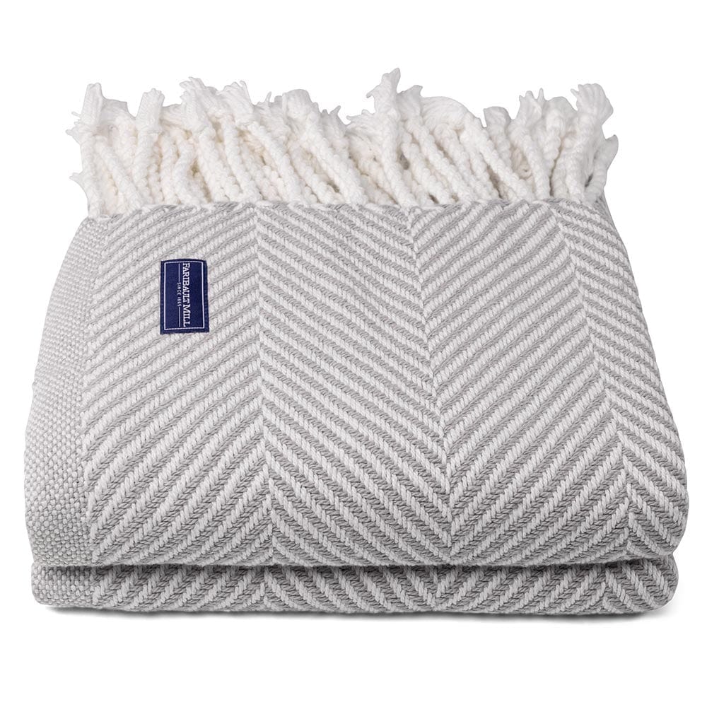 Monhegan Cotton Throw With Fringe - Dove Gray active All Throws Best Seller Cotton Throws Current Full Price FWM group-gallery Herringbone Collection Herringbone Throw machine washable Maine Monhegan Cotton Throw With Fringe New Lower Price personalization Regular Priced Throws
