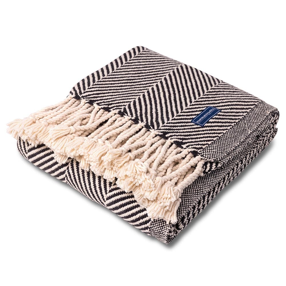 Monhegan Cotton Throw With Fringe - Ebony active All Throws Best Seller Cotton Throws Current Full Price FWM group-gallery Herringbone Collection Herringbone Throw machine washable Maine Monhegan Cotton Throw With Fringe New Lower Price personalization Regular Priced Throws