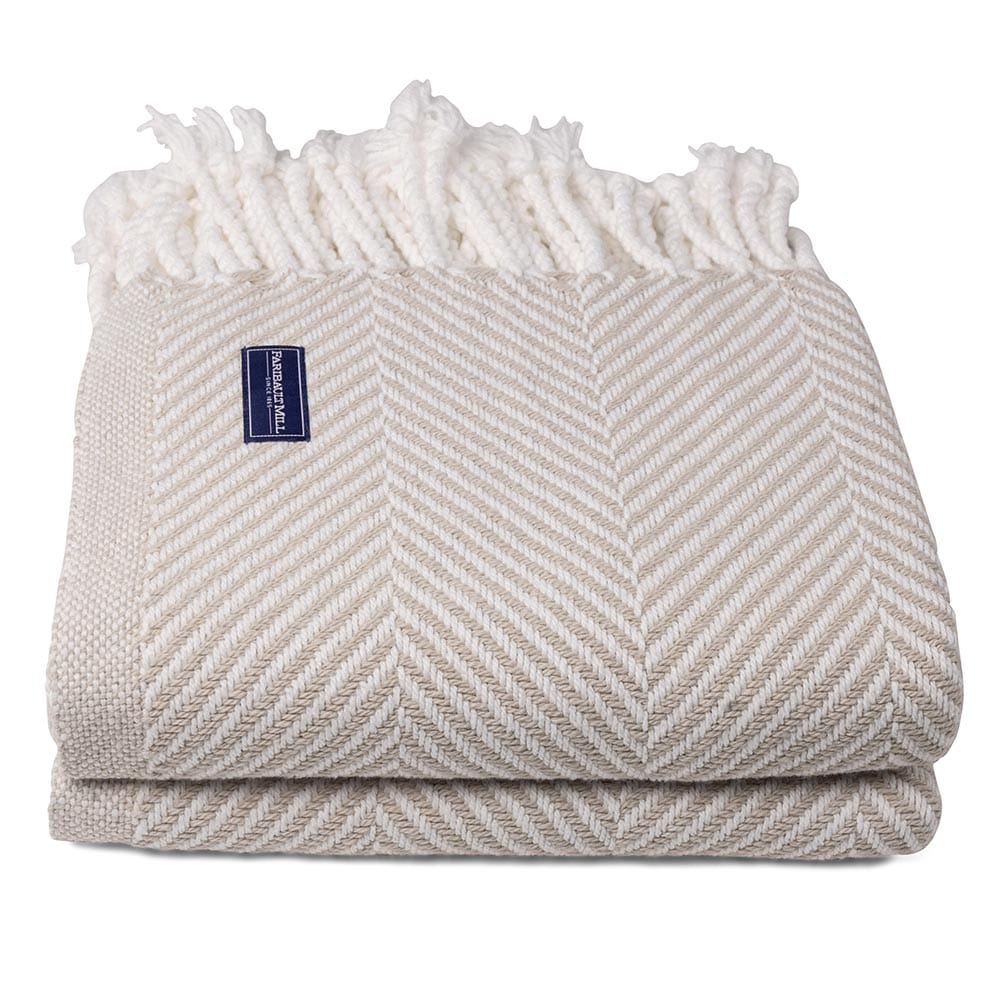 Monhegan Cotton Throw With Fringe - Oyster active All Throws Best Seller Cotton Throws Current Full Price FWM group-gallery Herringbone Collection Herringbone Throw machine washable Maine Monhegan Cotton Throw With Fringe New Lower Price personalization Regular Priced Throws