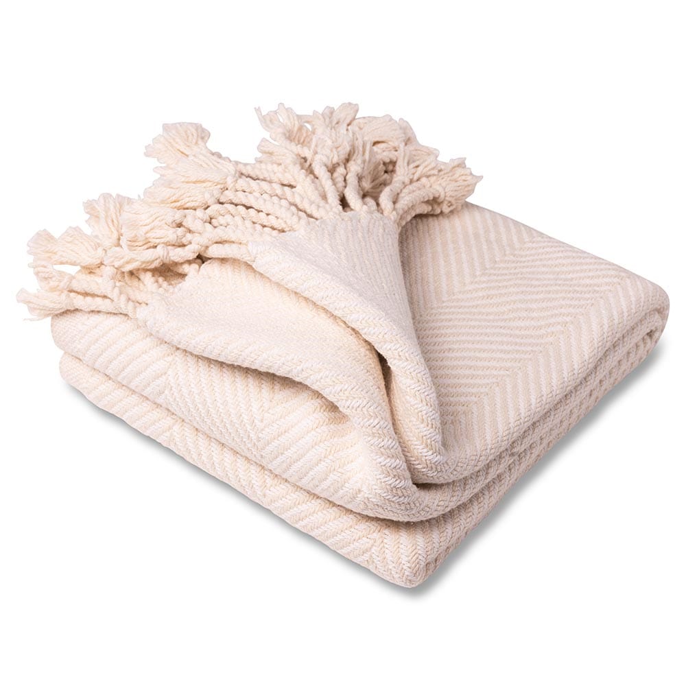 Monhegan Cotton Throw With Fringe - Natural active All Throws Best Seller Cotton Throws Current Full Price FWM group-gallery Herringbone Collection Herringbone Throw machine washable Maine Monhegan Cotton Throw With Fringe New Lower Price personalization Regular Priced Throws