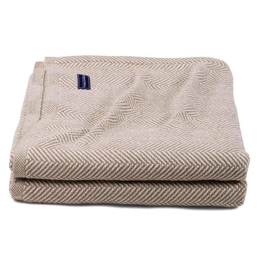 Penobscot Cotton Blanket - Stone active Current Full Full Price group-gallery Herringbone King machine washable Maine New Lower Price Patterns & Plaids Penobscot Cotton Blanket personalization Queen Twin