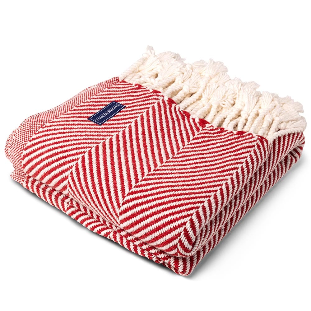 Monhegan Cotton Throw With Fringe - Breton Red 48" x 70" plus fringe active All Throws Best Seller Cotton Throws Current Full Price FWM group-gallery Herringbone Collection Herringbone Throw machine washable Maine Monhegan Cotton Throw With Fringe New Lower Price personalization Regular Priced Throws
