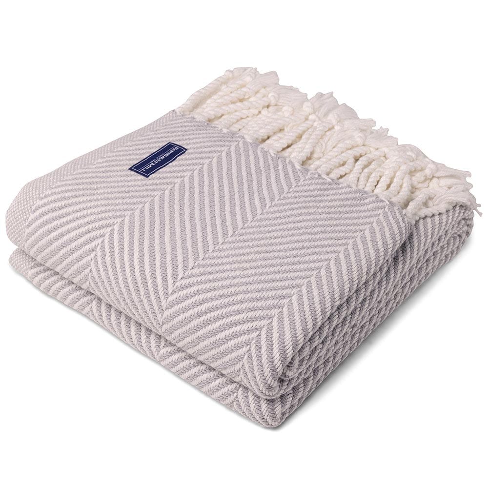 Monhegan Cotton Throw With Fringe - Dove Gray 48" x 70" plus fringe active All Throws Best Seller Cotton Throws Current Full Price FWM group-gallery Herringbone Collection Herringbone Throw machine washable Maine Monhegan Cotton Throw With Fringe New Lower Price personalization Regular Priced Throws