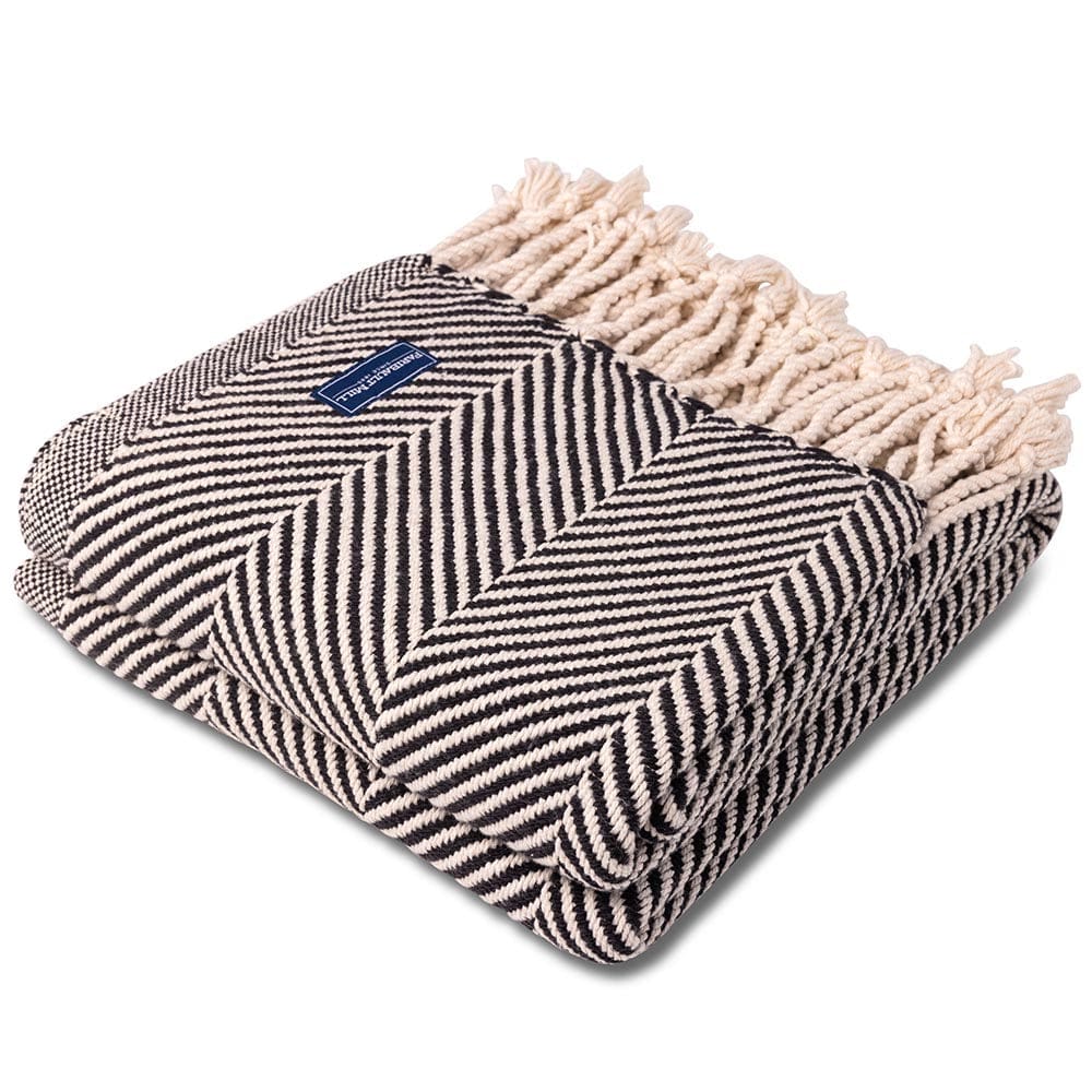 Monhegan Cotton Throw With Fringe - Ebony 48" x 70" plus fringe active All Throws Best Seller Cotton Throws Current Full Price FWM group-gallery Herringbone Collection Herringbone Throw machine washable Maine Monhegan Cotton Throw With Fringe New Lower Price personalization Regular Priced Throws