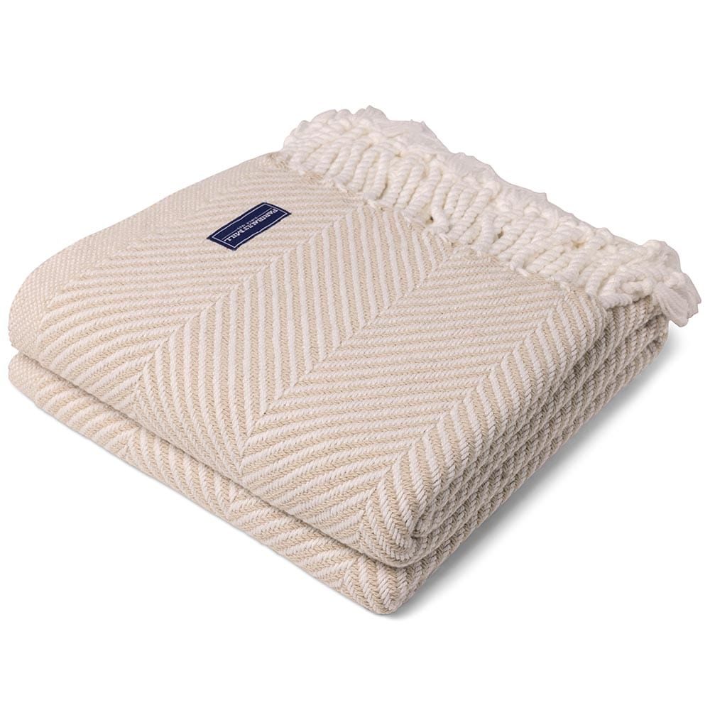 Monhegan Cotton Throw With Fringe - Oyster 48" x 70" plus fringe active All Throws Best Seller Cotton Throws Current Full Price FWM group-gallery Herringbone Collection Herringbone Throw machine washable Maine Monhegan Cotton Throw With Fringe New Lower Price personalization Regular Priced Throws