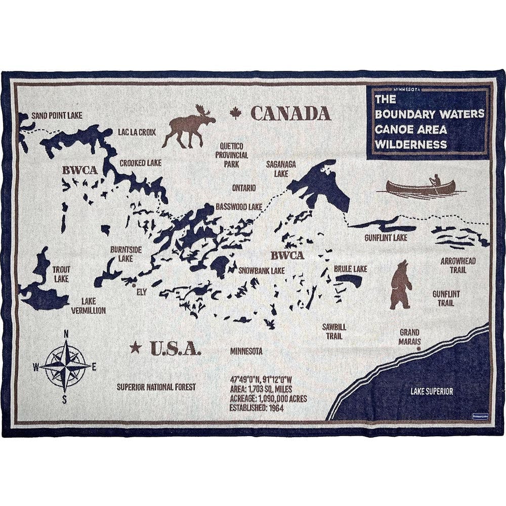 BWCA Map Wool Throw Blanket 42" x 65" active Current Dry clean or hand wash Faribault Lakes & Maps New Lower Price