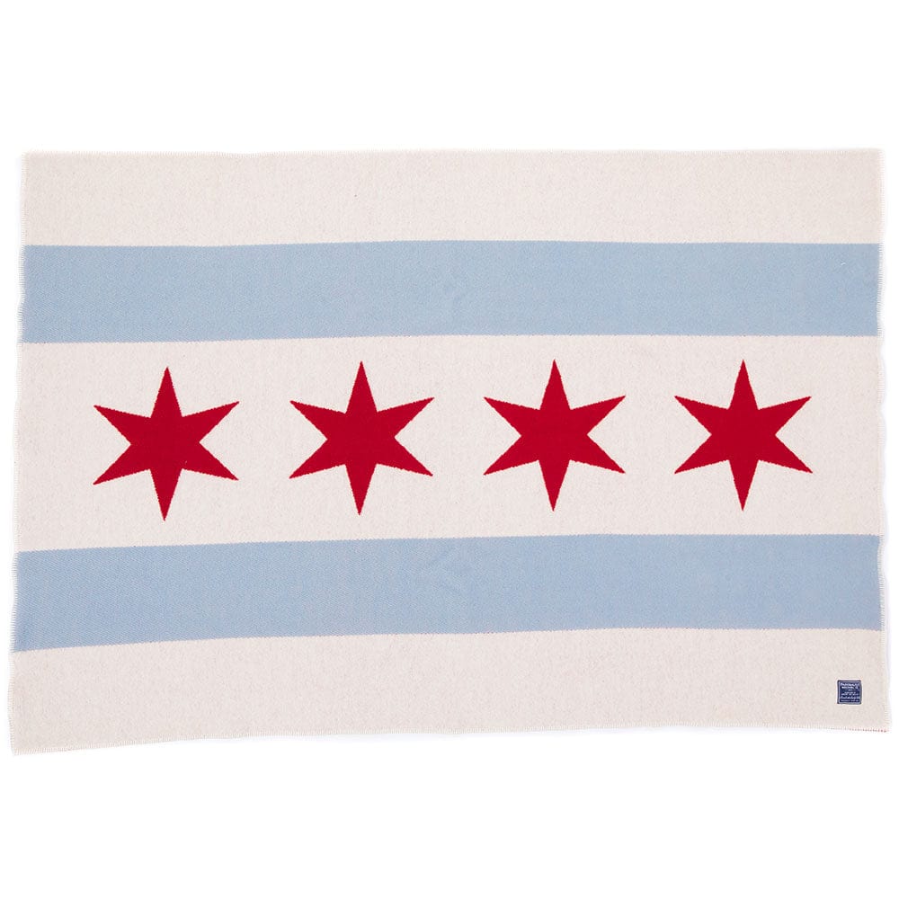 Chicago Flag Wool Throw 42" x 65" active Current Dry clean or hand wash Faribault Full Price Great Flags New Lower Price