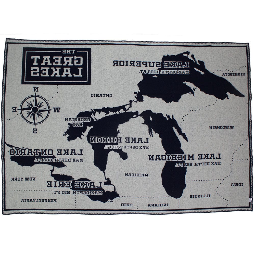 Great Lakes Map Wool Throw active Current Dry clean or hand wash Faribault Full Price Lakes & Maps New Lower Price