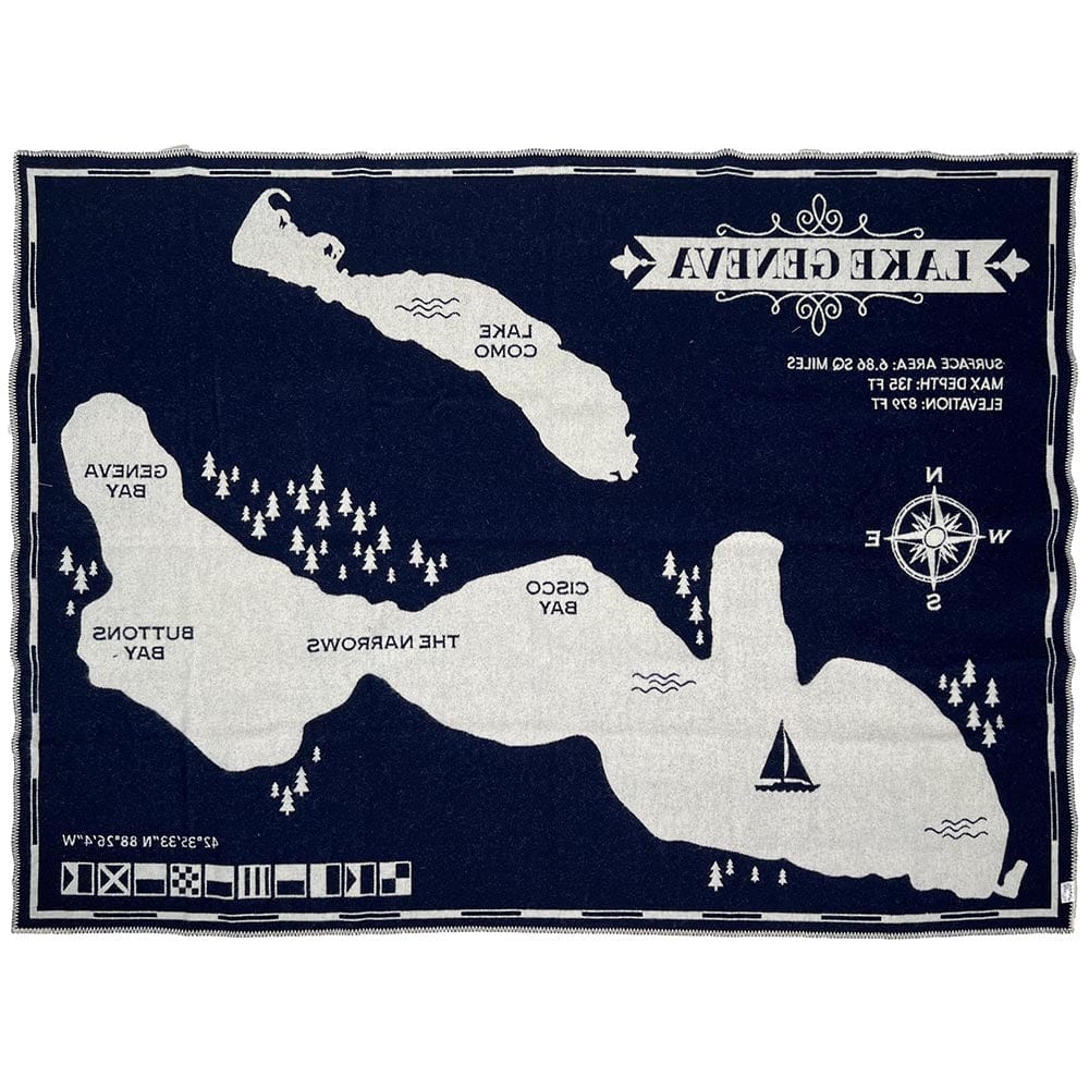 Lake Geneva Map Wool Throw Blanket active Current Dry clean or hand wash Faribault Lakes & Maps