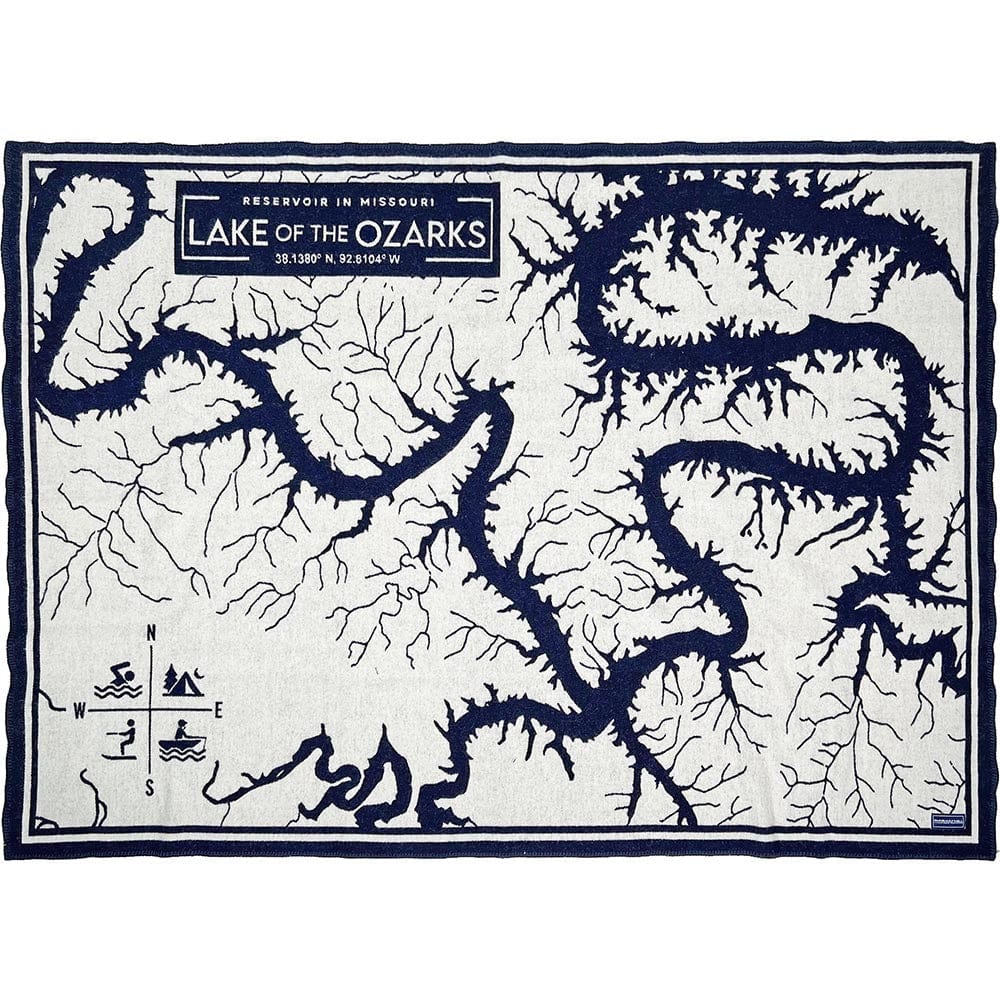 Lake of the Ozarks Map Wool Throw Blanket 42" x 65" active Current Dry clean or hand wash Faribault Lakes & Maps