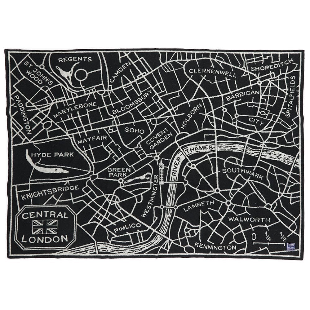 London Map Wool Throw 48" x 68" active Current Dry clean or hand wash Faribault Lakes & Maps New Lower Price