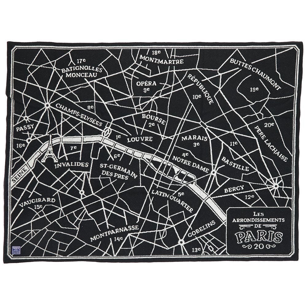 Paris Map Wool Throw 48" x 68" active Current Dry clean or hand wash Faribault Lakes & Maps New Lower Price
