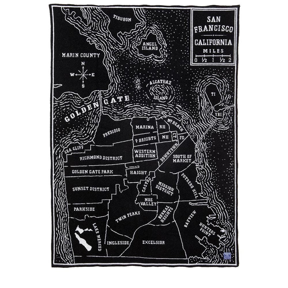 San Francisco Map Wool Throw 48" x 68" active Current Dry clean or hand wash Faribault Lakes & Maps New Lower Price
