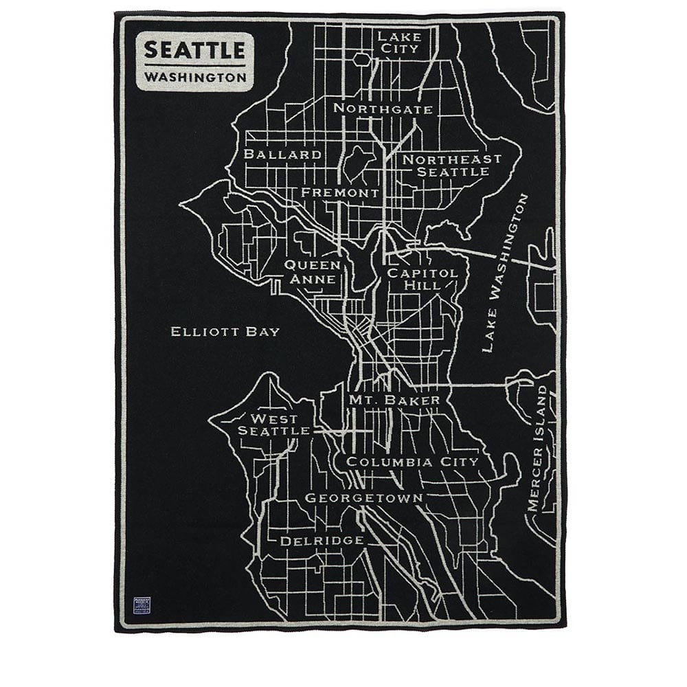 Seattle Map Wool Throw 48" x 68" active Current Dry clean or hand wash Faribault Full Price Lakes & Maps New Lower Price